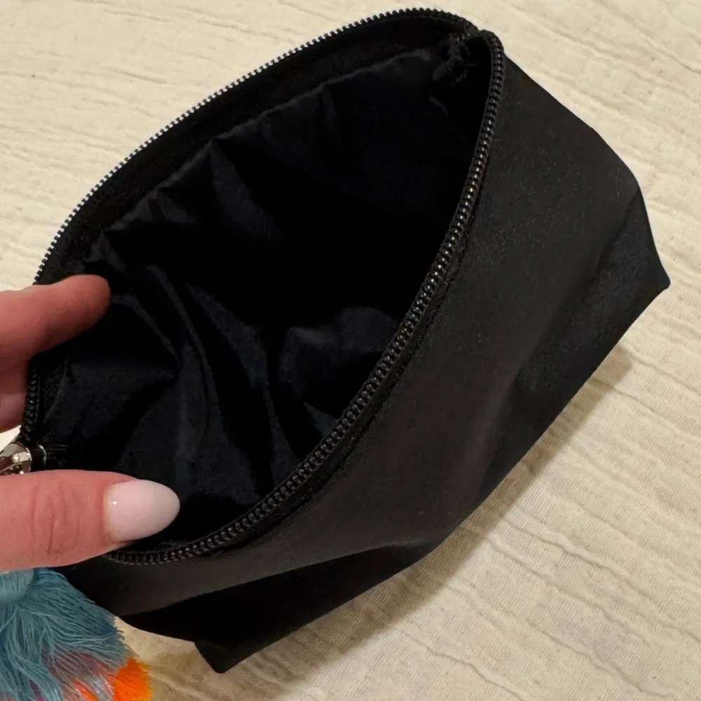 Woven Tan Clutch Cosmetic Pouch - Colorful Tassel Pom Pom / Toiletry bag